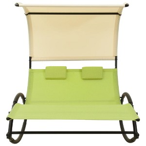 vidaXL Double Sunlounger Patio Lounge Chair with Canopy Outdoor Rocking Sunbed - Green and Cream - 1 of 4