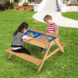 Infans 3-in-1 Kids Picnic Table Wooden Outdoor Water Sand Table w/ Play Boxes - 1 of 4