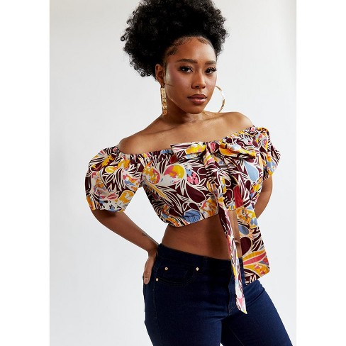 D'iyanu Womens Farasha African Print Tie Crop Top - Tropical Paisley ...