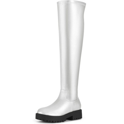 BLISSFUL STEP Women's Platform Round Toe Lug Sole Chunky Low Heel Over Knee High Boots