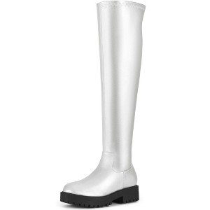 BLISSFUL STEP Women's Platform Round Toe Lug Sole Chunky Low Heel Over Knee High Boots - 1 of 4