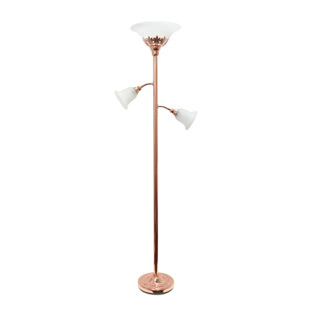 Photos - Floodlight / Street Light 3-Light Floor Lamp with Scalloped Glass Shade Rose Gold - Elegant Designs: