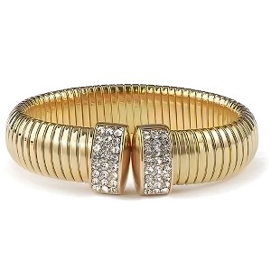 Ribbed Stretch Bangle Bracelet for Women Stainless Steel Cubic Zirconia Cuff Ginger Lyne Collection - 1 of 4