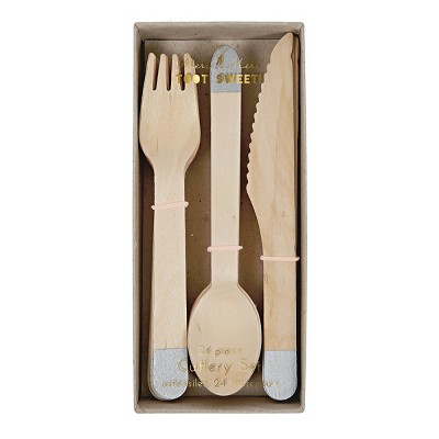 Meri Meri Silver Wooden Cutlery Set (Pack of 24)