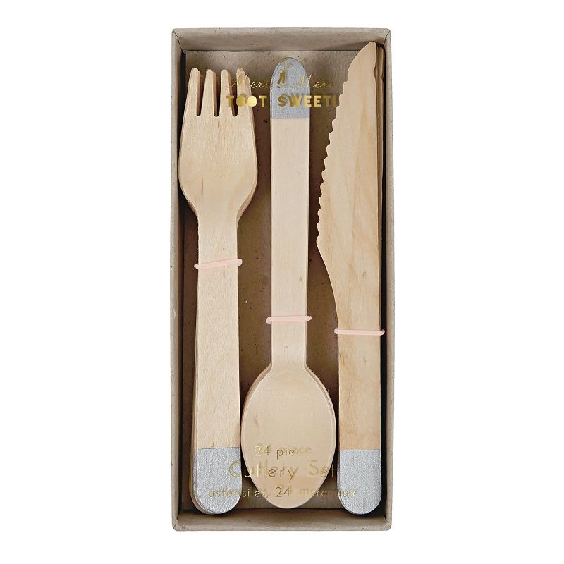 Meri Meri Silver Wooden Cutlery Set (Pack of 24), 1 of 3