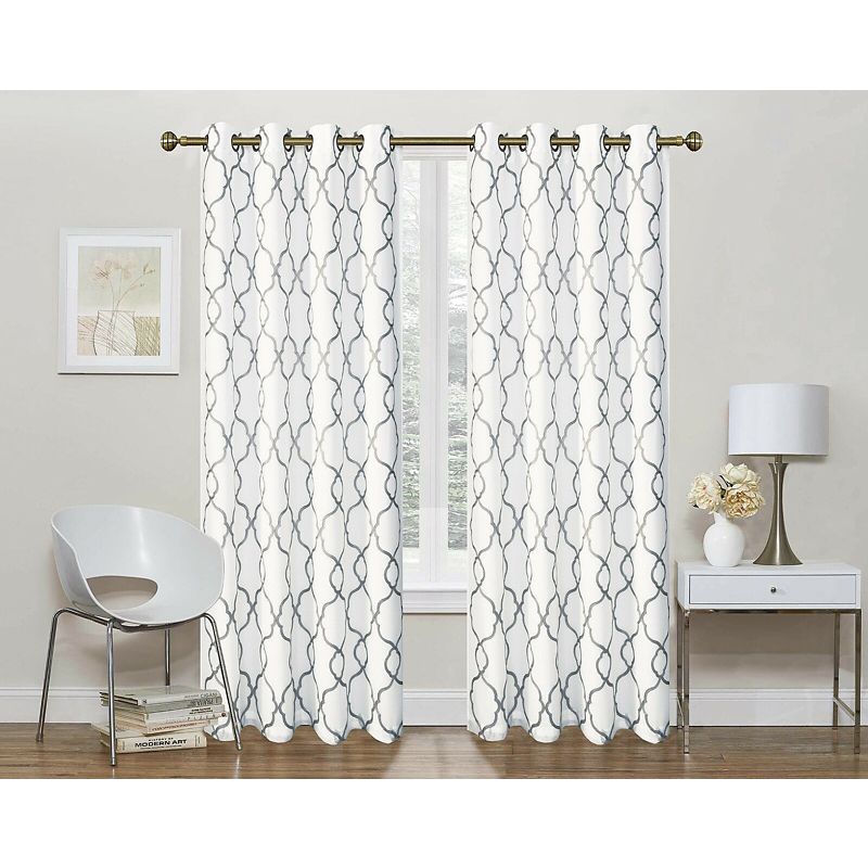Kate Aurora 2 Pack Geo Trellis Double Layered Sheer Embroidered Grommet Curtains, 1 of 6