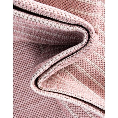 Pink and Ivory Square Outdoor Synthetic Area Rug