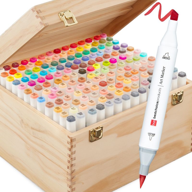 Best Choice Products Set of 168 Alcohol-Based Markers, Dual-Tipped Pens w/ Brush & Chisel Tip, Carrying Case, 1 of 8