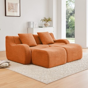 Convertible Sectional Sofas Soft Teddy Fabric with Curved Armrests, Ergonomic Support and 32D High Density Sponge, No Assembly Required - 1 of 4