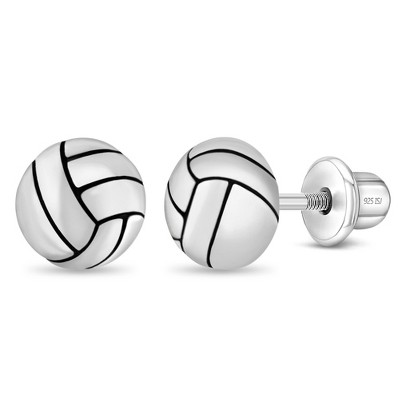 Girls' Polished Volleyball Screw Back Sterling Silver Earrings - In Season Jewelry