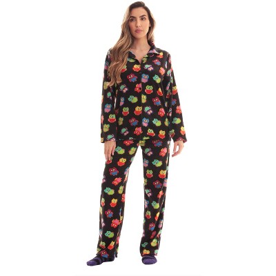 #followme  Womens Printed Microfleece Button Front PJ Pant Set with Socks / Winter Pajamas