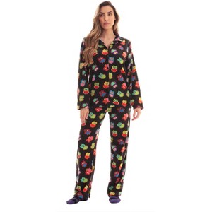 #followme  Womens Printed Microfleece Button Front PJ Pant Set with Socks / Winter Pajamas - 1 of 4