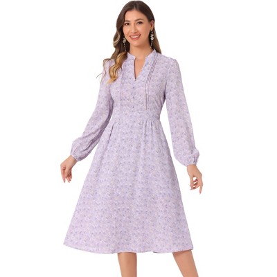 INSPIRE CHIC Women's Floral Print Long Sleeve Back Tie Flowy Midi Boho Dress