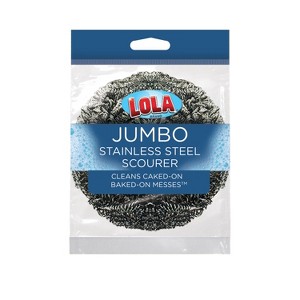 Stainless Steel Wool Scourer -Jumbo Sized- 35 Grams, by LOLA, Curled Flat Wire, Cleans Caked On & Baked On Messes on Cookware, 1 Pack - 1 of 4