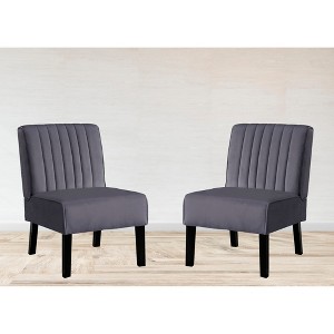 Velvet Mid-Century Modern Accent Chairs Set of 2 with Channel Tufting, Plush Seat and Solid Wood Legs - 1 of 4