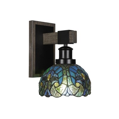Toltec Lighting Tacoma 1 - Light Sconce in  Black/Painted Wood with 7" Turquoise Cypress Art Glass Shade