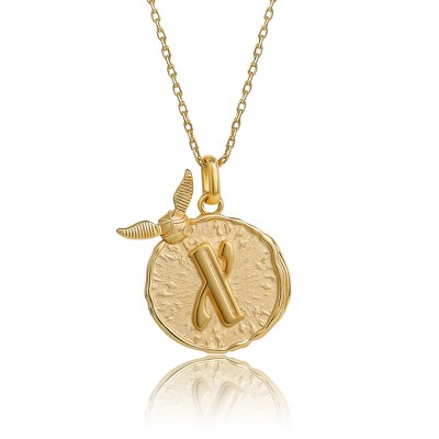Harry Potter Wizarding World Golden Snitch Initial X Gold Plated Pendant Necklace, 18"