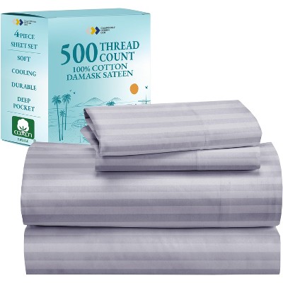 Luxury 500 Thread Count Bed Sheets Set - 100% Cotton Sateen Sheets Set, Soft, Cool & Breathable, Deep Pocket by California Design Den