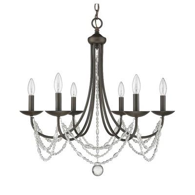 Mirabella 6-Light Rubbed Bronze and Crystal Chandelier