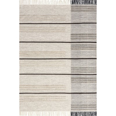 Nuloom Nicky Striped 4x6 Wool Jute Indoor Area Rug for Dining Room Rug Neutral Rug Living Room Rug Kitchen, Beige