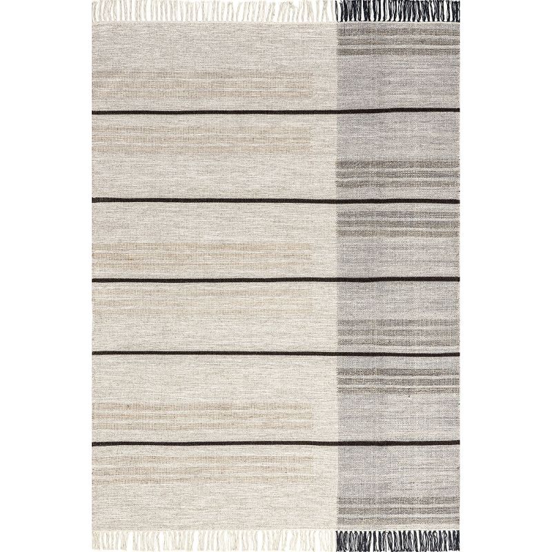 Nicky Contemporary Striped Wool Tassel Area Rug, 1 of 11