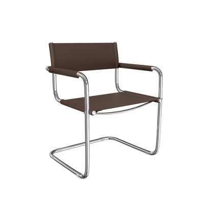 HomeRoots 23" Chocolate and Silver Leather and Stainless Steel Arm Chair