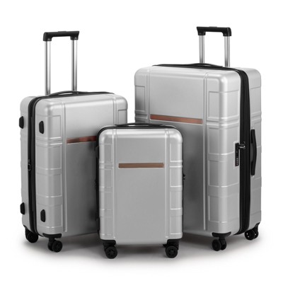 Karl Home Luggage 24  inch Suitcase PC ABS with TSA Lock Expandable Spinner Carry on Hardshell Lightweight Silver