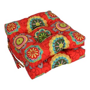 Blazing Needles, 16-inch Spun Polyester Patterned Outdoor Square Tufted Chair Cushions (Set of 2) - 1 of 2