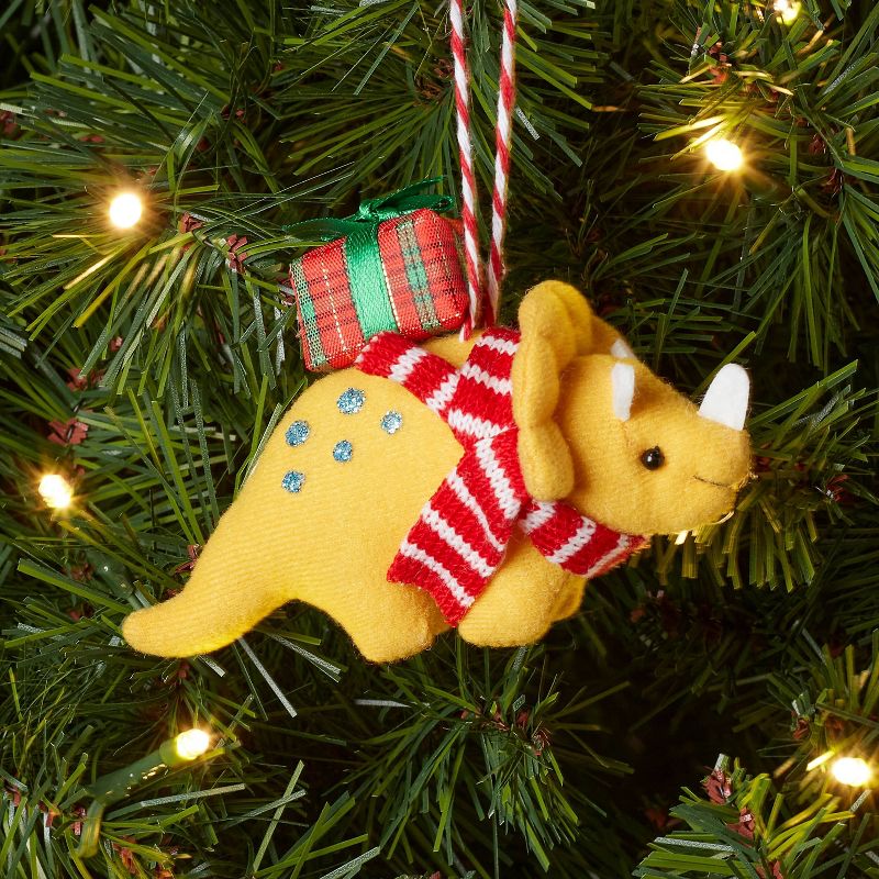 Fabric Triceratops with Present Christmas Tree Ornament Yellow - Wondershop&#8482;, 2 of 4