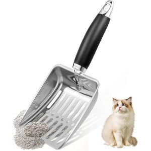 FAAYFIAN Cat Litter Scoop, Aluminum Alloy Sifter, Kitty Metal Scooper,Deep Shovel, Long Handle, Poop Sifting,Black - 1 of 4