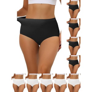 INSPIRE CHIC Women's Elastic High-Waisted Unlined Breathable No-Show Hipster Underwear 10 Packs - 1 of 4