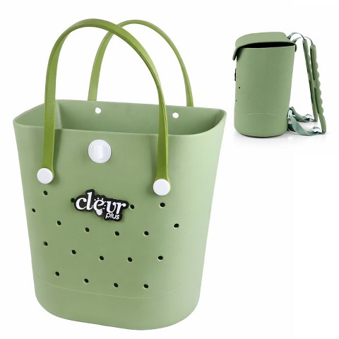 ClevrPlus Convertible Beach Tote Backpack Waterproof Sandproof EVA Rubber Pool Bag Green