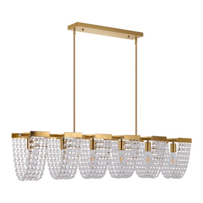 LLHZSY Modern 6-Light 48" Luxury Crystal Chandelier Large Linear Kitchen Island Pendant Light Fixture