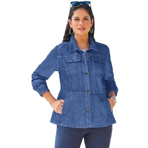 Jessica London Women's Plus Size Peplum Denim Jacket - 1 of 4
