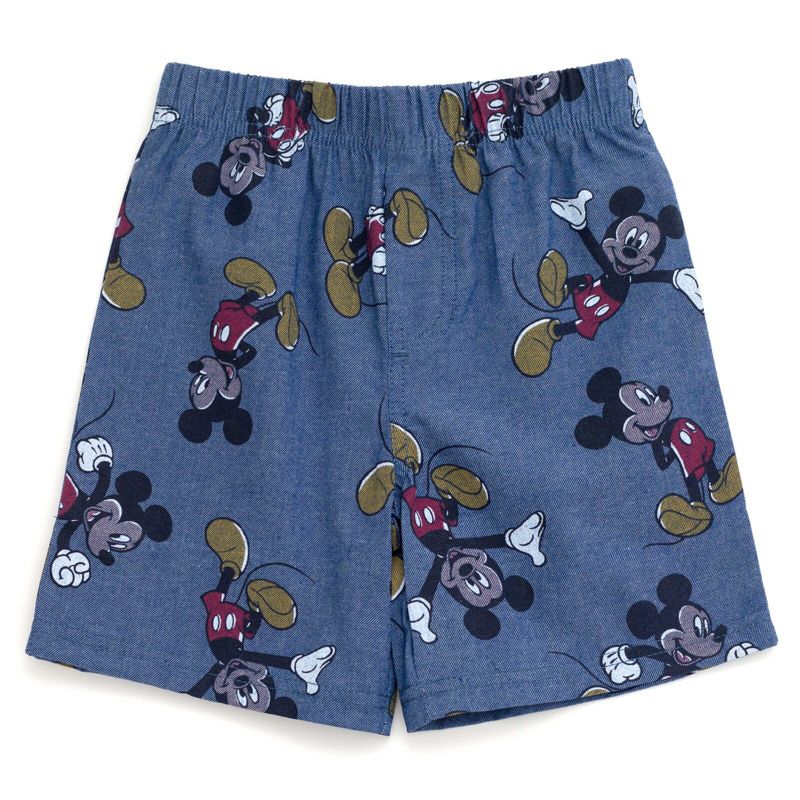 Disney Mickey Mouse Baby Chambray Hawaiian Button Down Shirt and Shorts Outfit Set Infant to Little Kid, 3 of 6