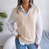 Women's Hollow Out V Neck Knitted Sweater Vest Fall Summer Sleeveless Loose Shirt Top Solid Color Blouse Apricot L - 3 of 4