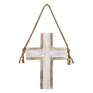 White-washed Cross Hanging Accent Wood & Rope - Foreside Home & Garden - 1 of 4