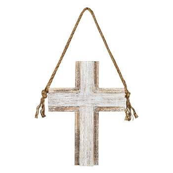 White-washed Cross Hanging Accent Wood & Rope - Foreside Home & Garden