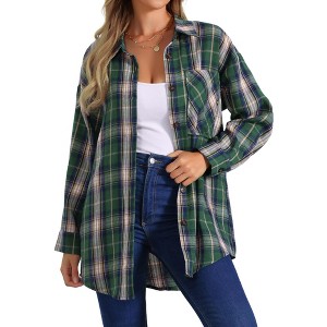 INSPIRE CHIC Women's Vintage Plaid Flannel Long Sleeve Button Down Collar With Pocket Casual Shirts - 1 of 4
