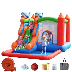 5-in-1 Kids Bounce House with Slide, Climbing Wall, Ball Pit & Hoop, Indoor/Outdoor Inflatable Playset with Blower - 1 of 4