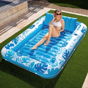 Sloosh 85" Inflatable Tanning Pool Suntan Lounge Lounger Float for Adults Extra Large Suntan Tub Pool Floats Sun Tan Tub -Blue - 1 of 4