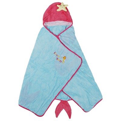 Image of Unique Bargains Soft Absorbent Coral Fleece Hooded Towel for Bathroom Classic Design 53"x31" Light Blue 1 Pc