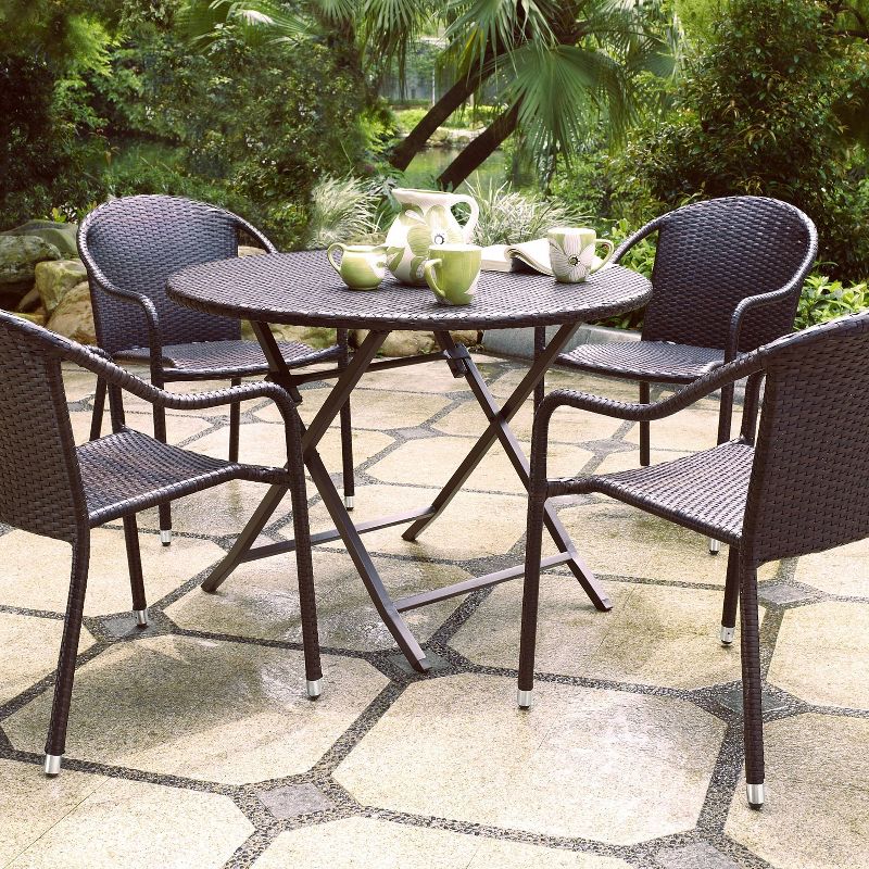 Palm Harbor 5pc Outdoor Wicker Dining Set - Brown - Crosley: All-Weather Resin, UV-Resistant, Stackable Chairs, Foldable Table, 5 of 10