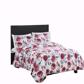 RT Designers Collection Melrose Rose 3-Pieces Elegant Stitched Quilt Set OB Multicolor