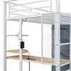 MAYEERTY Full Size Metal Loft Bed, Desk Shelves Power Outlet LED Light Wardrobe, Bedroom, White - 4 of 4