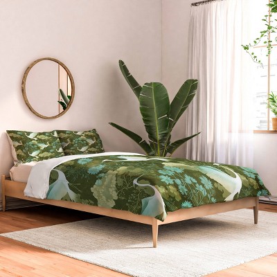 Deny Designs Caroline Okun A Mid Summer Night Crane Queen/Full Comforter and Sham Set (2-3pc Set)