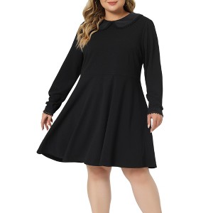 Agnes Orinda Women's Plus Size Long Sleeve Peter Pan Collar Elegant Formal Midi Flare A Line Dresses - 1 of 4