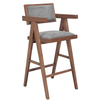 Barstool – 42.5" H, Gray & Walnut – Rubberwood Frame (Set of 2) – Zuo Modern