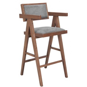 Barstool – 42.5" H, Gray & Walnut – Rubberwood Frame (Set of 2) – Zuo Modern - 1 of 4