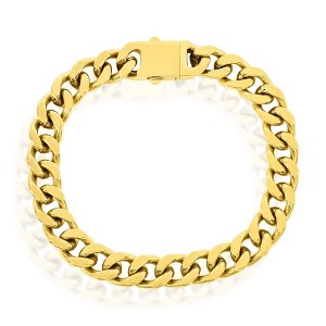 Metallo Stainless Steel 10mm Cuban Link Bracelet - Gold Plated - Gold - 9 Inch - 1 of 3